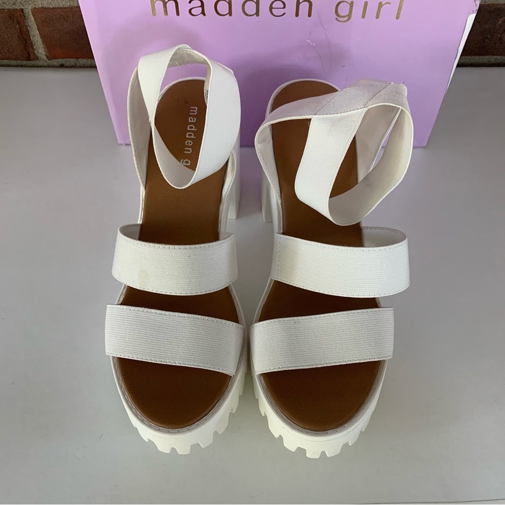 Madden Girl Women's Sohoo White Fabric Platform Block Strappy Sandals US 9 M - Picture 5 of 12